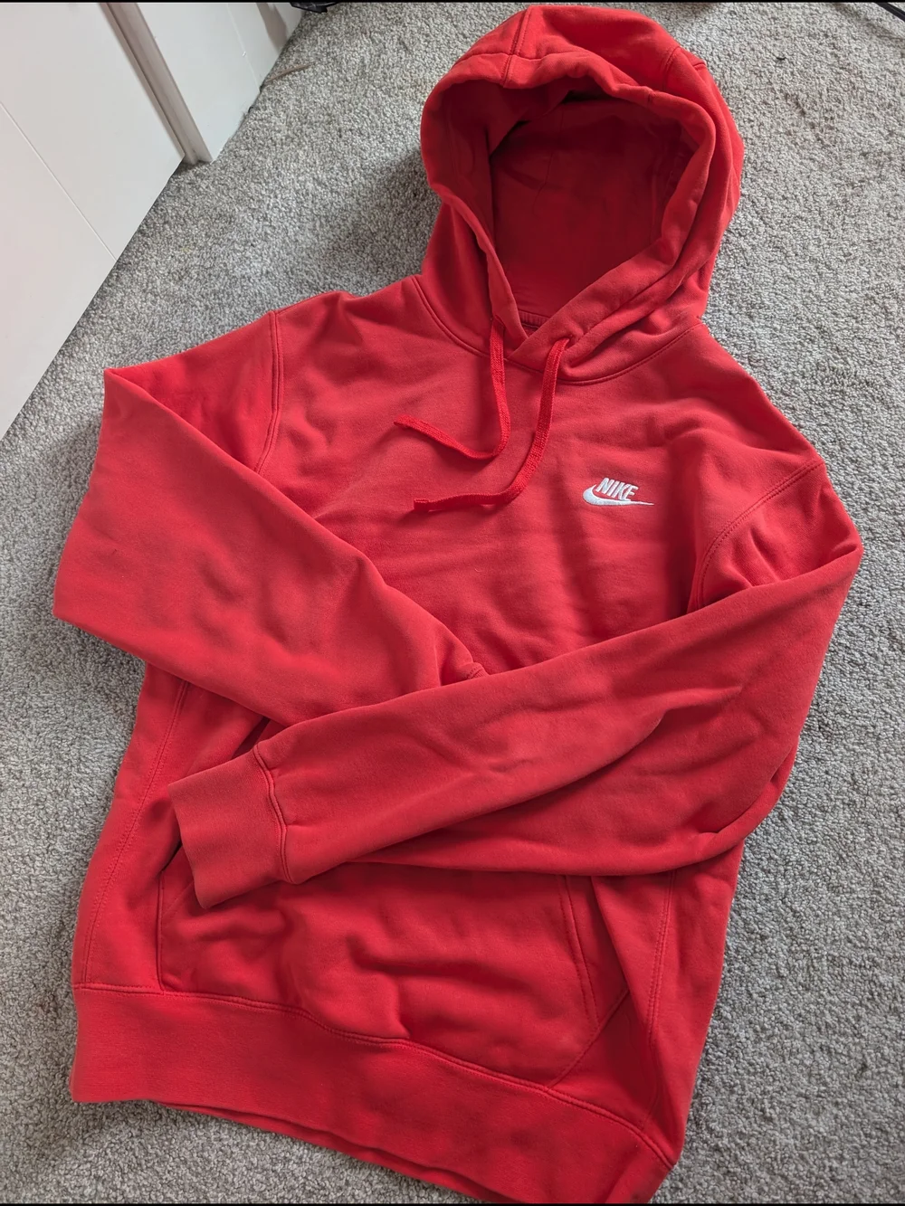Nike Red Fleece-Lined Pullover Hoodie with White Logo